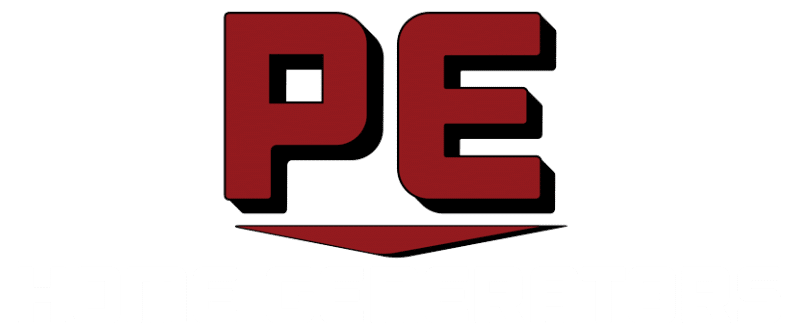PE Home Generators logo, featuring bold red and black letters.